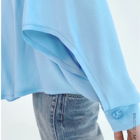 Zara Blue Flowy Cape Sleeve Blouse Size S NWT - Picture 6 of 9